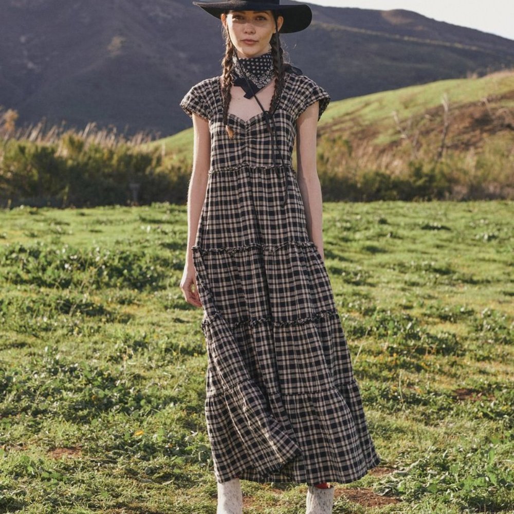 NWT THE GREAT TEA DRESS BLACK PLAID sz 2